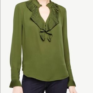 Green Pleated Ruffle Front Blouse XSP